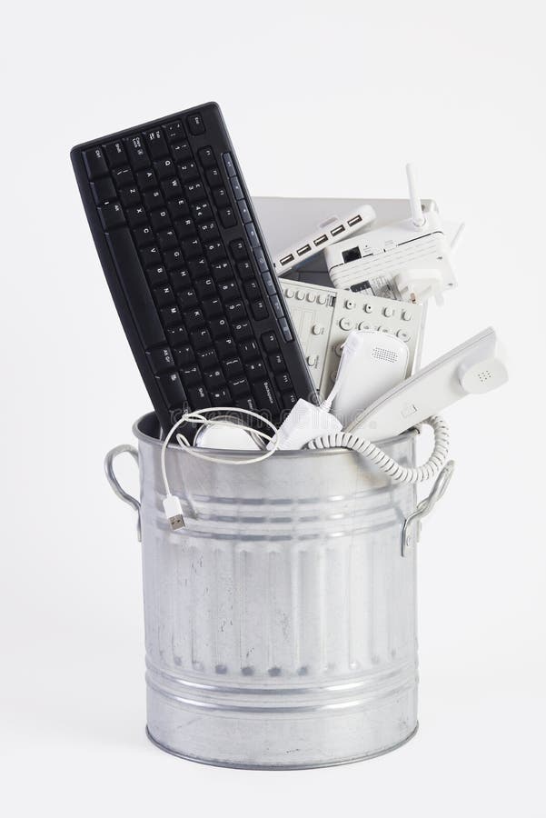 Garbage Can Filled with Obsolete Office Equipment Stock Image Image