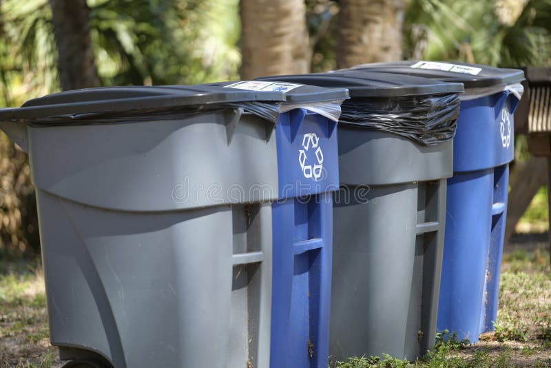 Garbage Cans for Separate Disposal of Recycle Trash on City Street Stock Image Image of dump