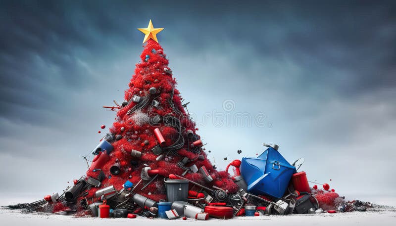 Garbage Christmas Tree with Copy Space, Waste and Overconsumption ...