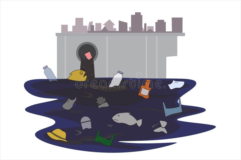 Garbage that flows through the sewer that came from the city, it made the fish unable to live Until it is water pollution. stock illustration