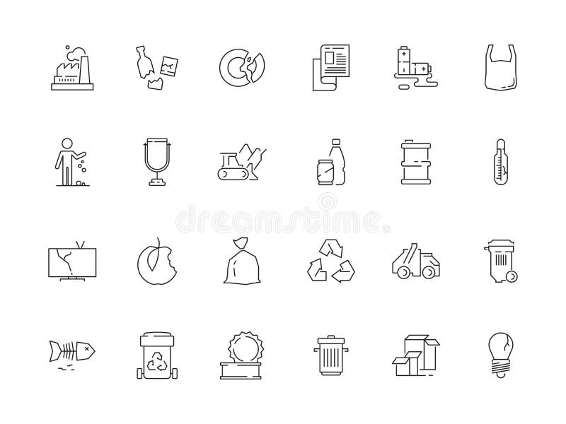 Garbage icon. Rubbish plastic and paper garbage recycle bins vector symbols royalty free illustration
