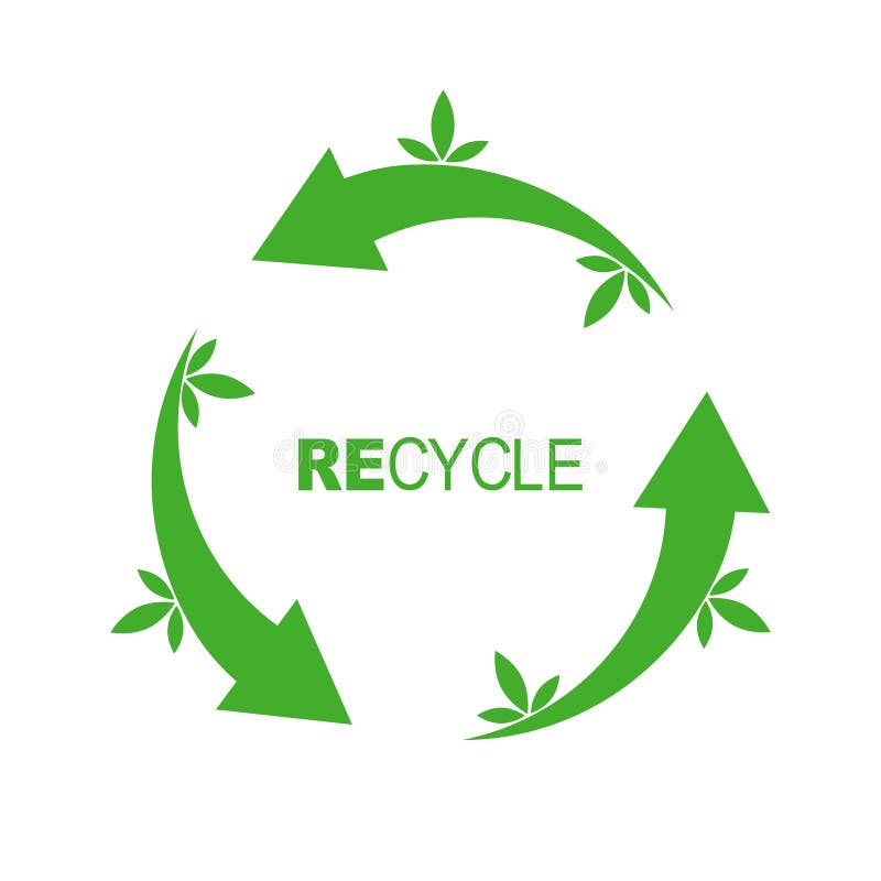 Garbage recycling logo. Vector recycling arrows with the small green leafs. Reuse Reduce Recycle. Conscious consumption. reuse royalty free illustration