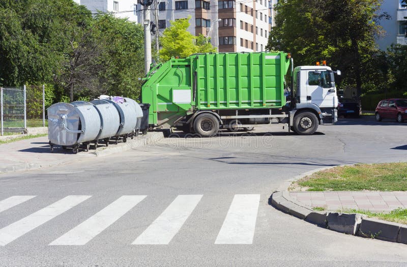Garbage Truck with Recycle Bin Stock Image Image of automobile