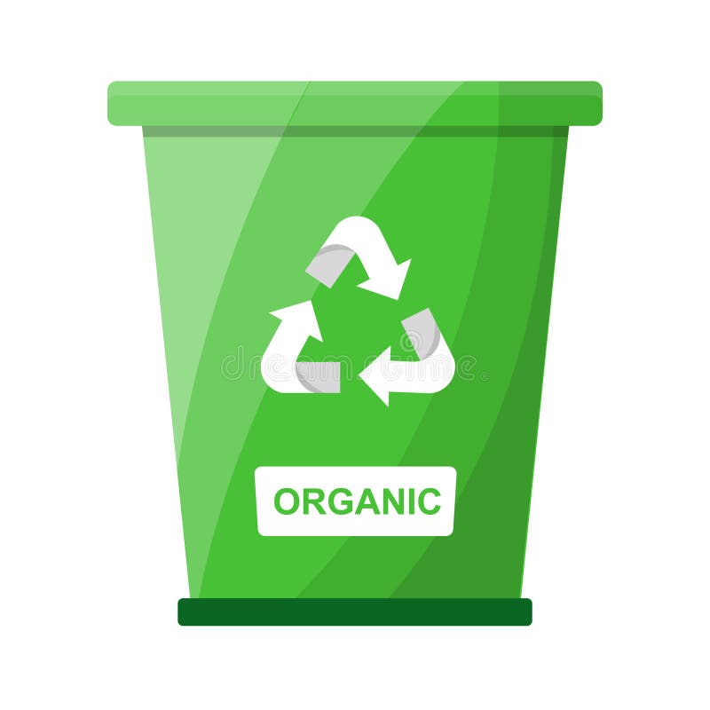 Garbage Waste Sorting Organic Recycle Bin Green Color Flat Vector