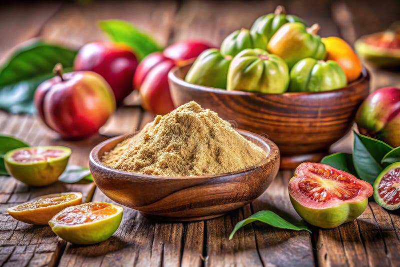 Garcinia cambogia порошок естественный подход к управлению весом, поддерживающий здоровую потерю веса подавление аппетита иллюстрация вектора