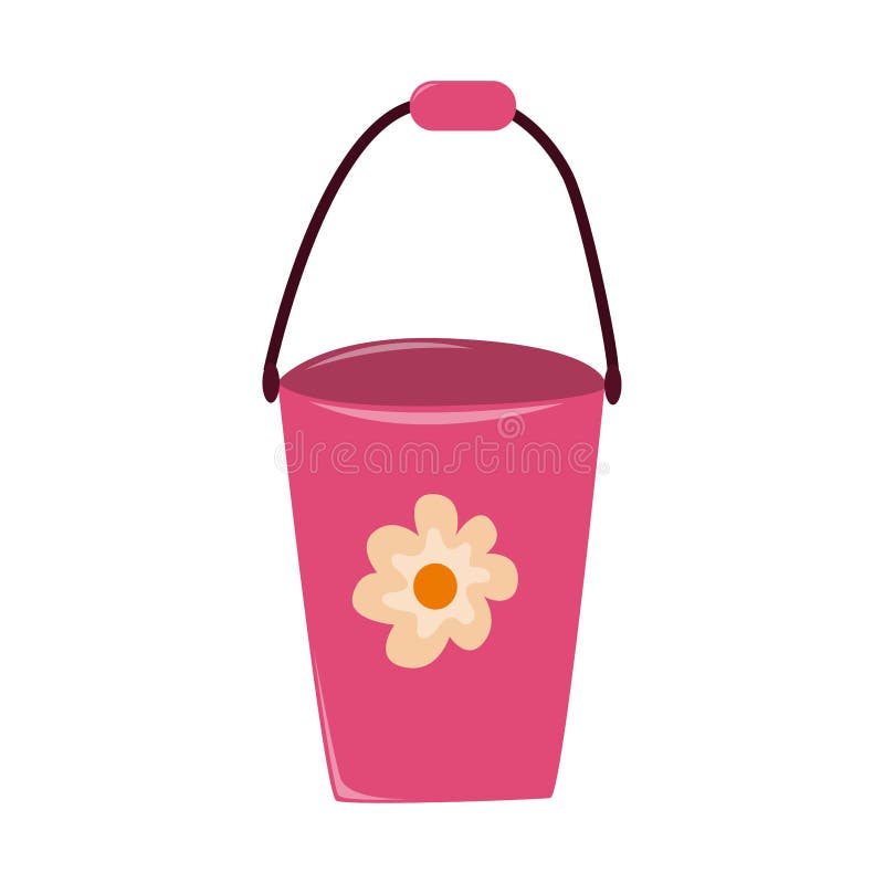 Garden Bucket. Bucket with Flower Pattern. Pink Bucket. Flat
