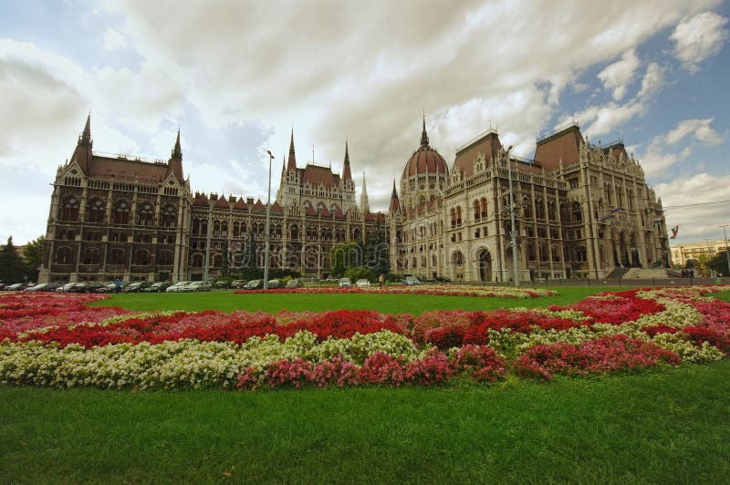 Garden of Budapest city Parliament royalty free stock image Garden of Budapest city Parliament royalty free stock image