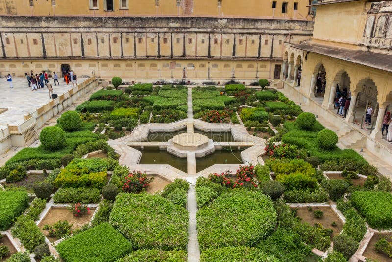 Garden at the Central Courtyard of the Amer Fort in Jaipur Editorial