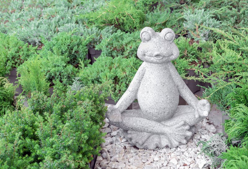 Garden Ceramic Figurine Frog Sitting in Lotus Pose Stock Photo Image