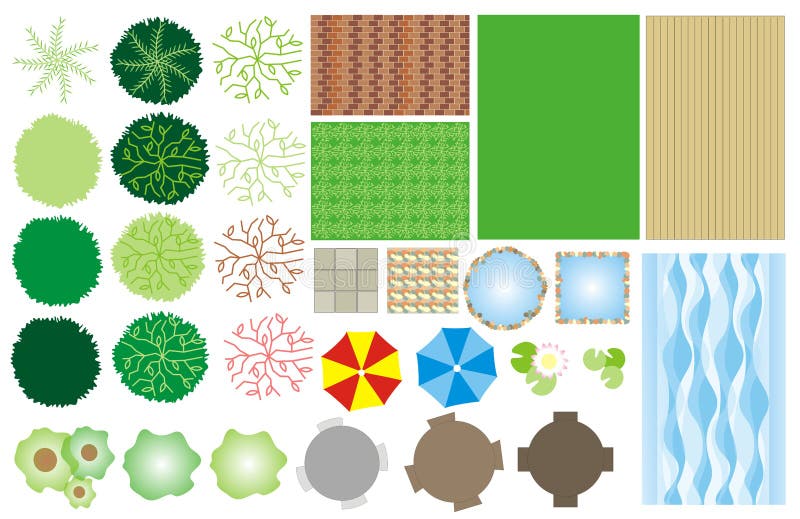 Illustrazioni di icone che possono essere utilizzate nel giardino di panorama di progettazione.