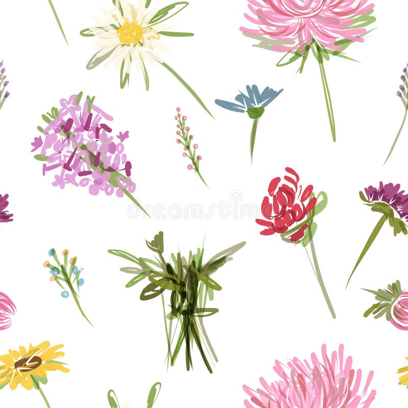 Garden flowers, seamless pattern for your design