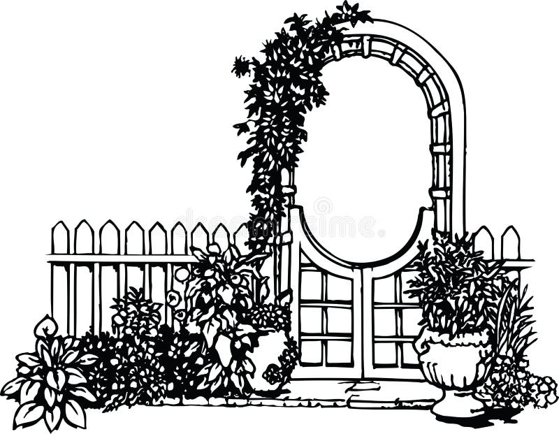 Garden Gate with Flowers Vector Illustration
