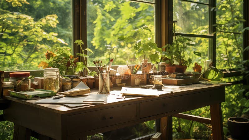 Garden homeschool desk stock illustration