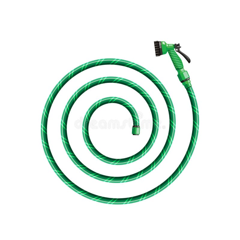 Garden Hose with Watering Can Flat Illustration. Hand Tool Stock Vector