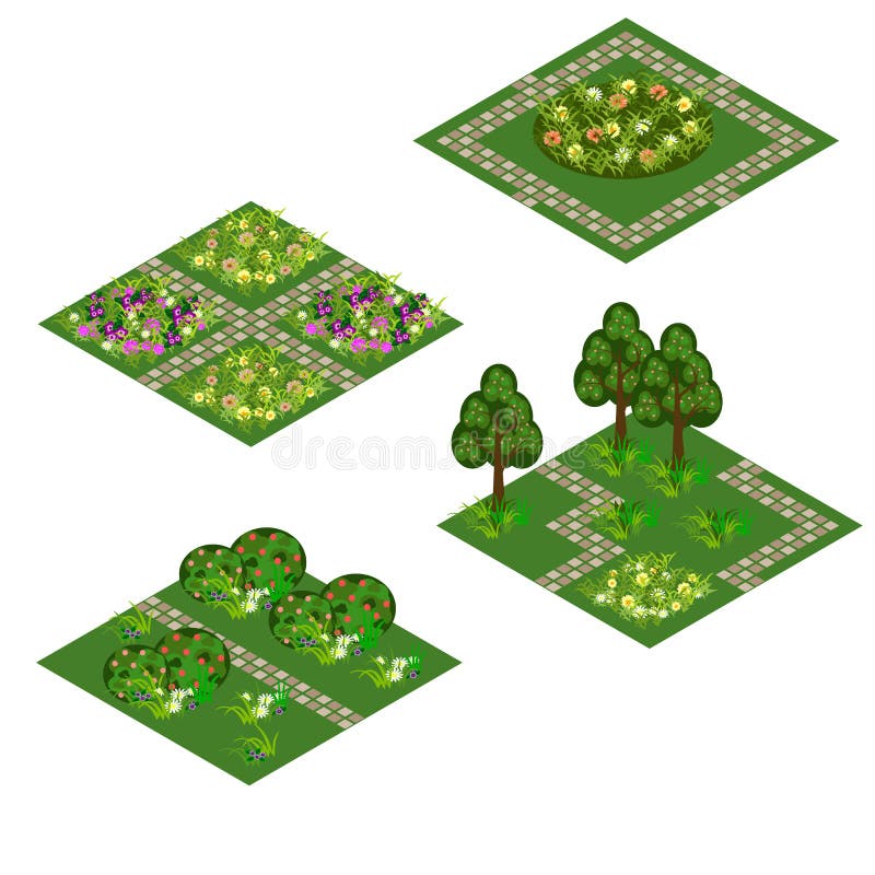 Garden isometric asset for design landscape in game or cartoon vector illustration Garden isometric asset for design landscape in game or cartoon vector illustration