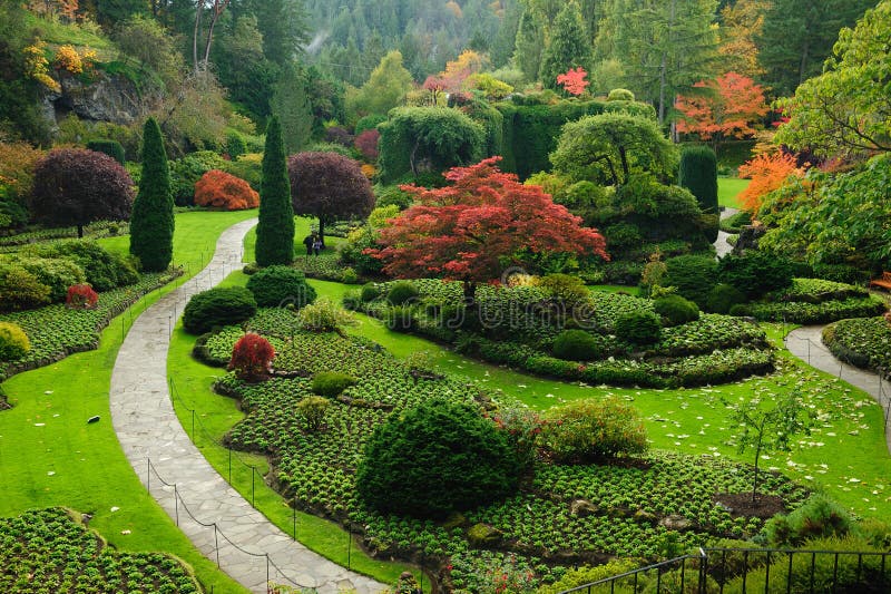 Hermoso jardín en otono,, británico,.