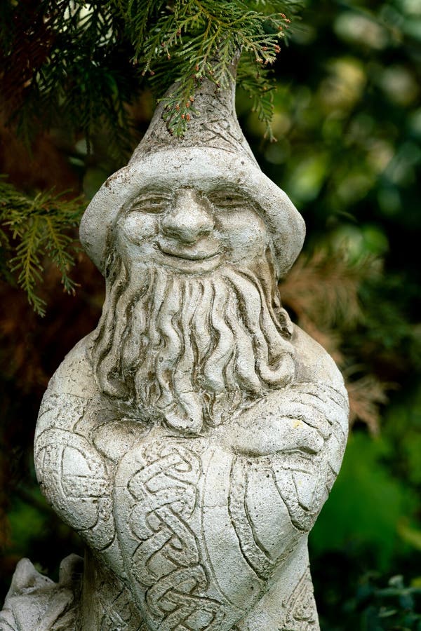 Garden Statue of a Magician with Pointy Hat Stock Image Image of