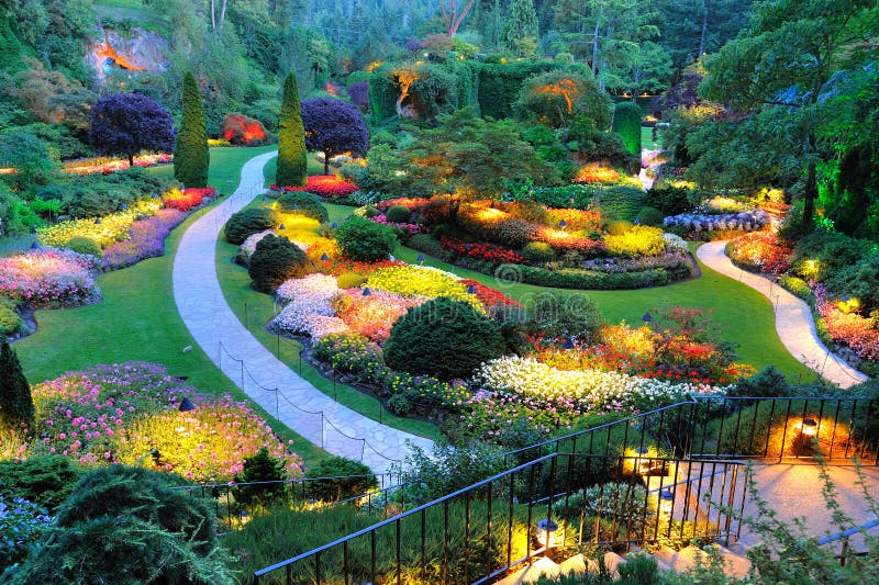 Garden night scene stock photo. Image of landscape, dusk 12978844