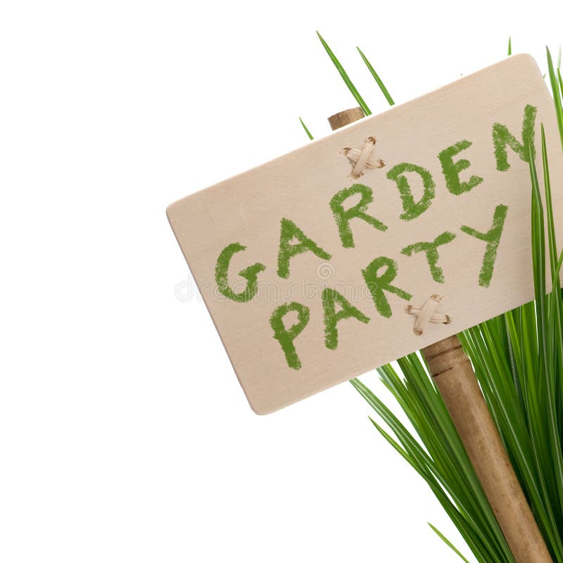 Pozvánka na garden party, jeden drevený panel izolované na bielom pozadí s zelenú plánu.