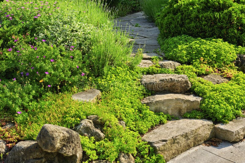 Garden path with stone landscaping