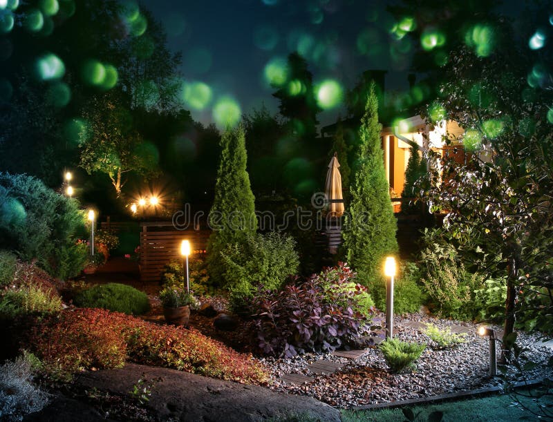 Garden ready for colorful evening party