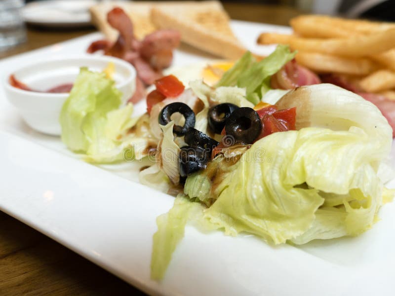 Garden Salad with Lettuce and Olives Stock Photo Image of white