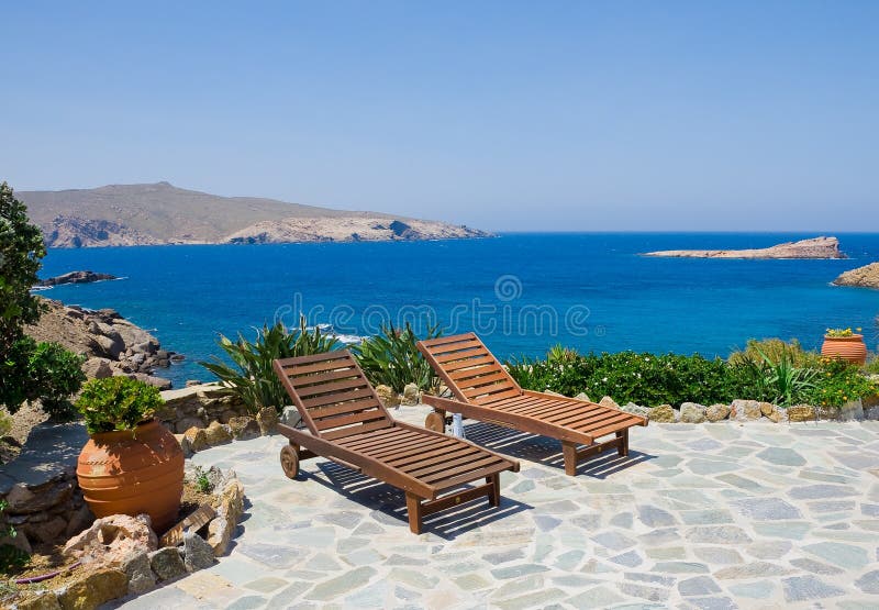 Garden with sun loungers