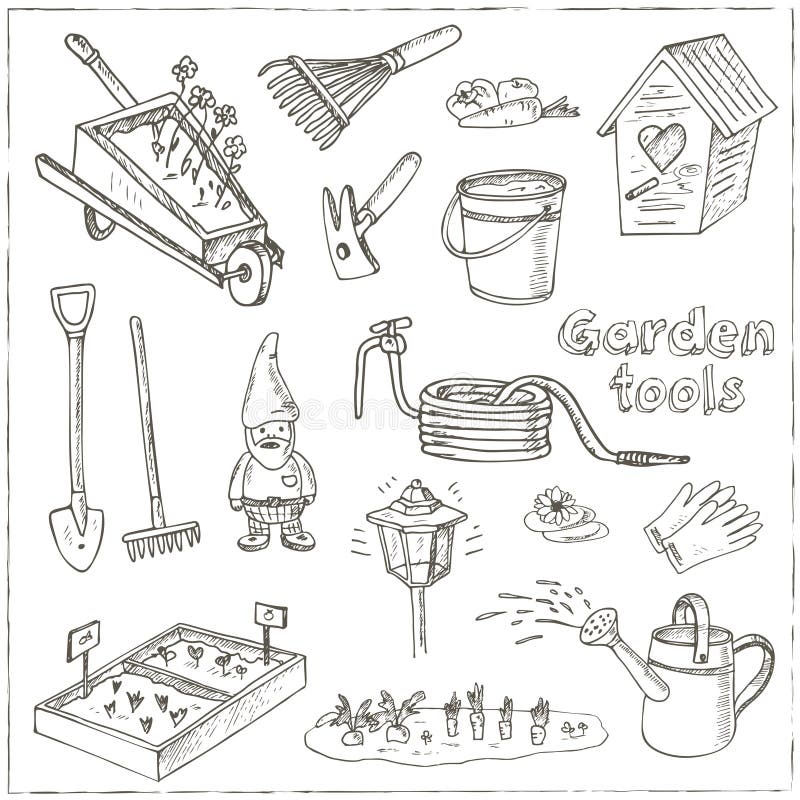 Garden themed doodle set. Various equipment and facilities for gardening,  farming, agriculture and horticulture. Freehand vector sketches isolated  over white background. Vector illustration. 2662657 Vector Art at Vecteezy