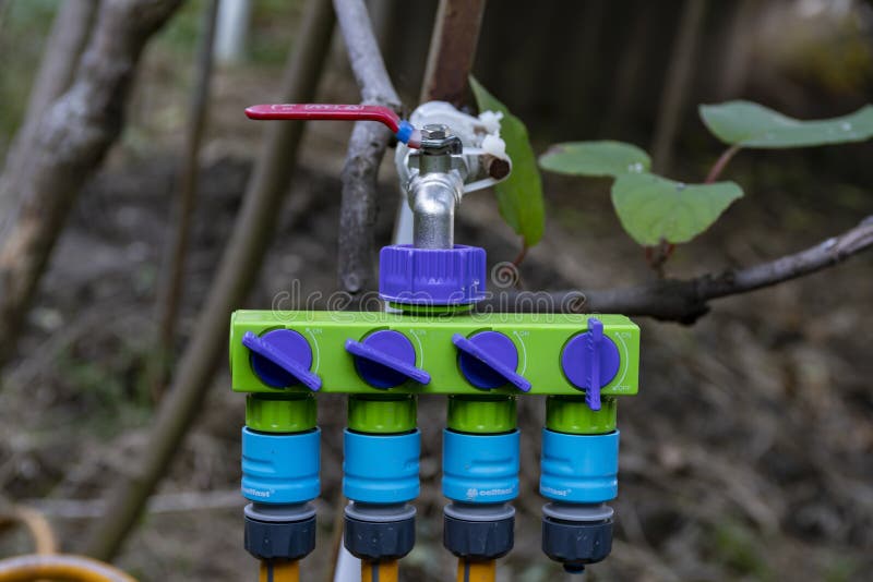 Garden Water Distributor with Adjustable Valves. Stock Photo Image of