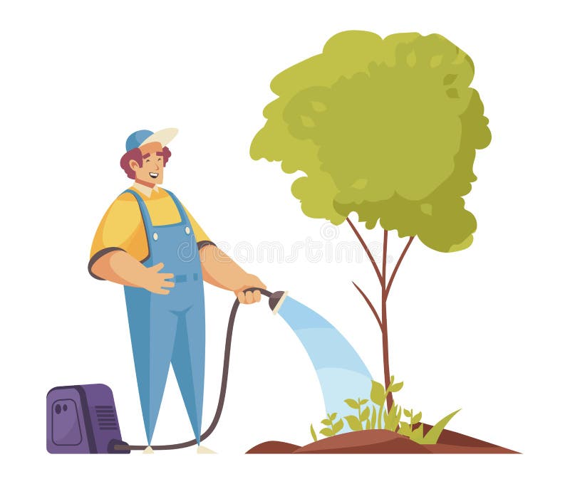 Gardener Watering Tree Composition Stock Vector - Illustration of ...