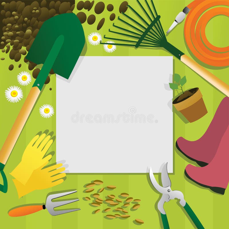 Gardening background with garden tools royalty free illustration