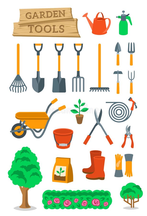 Gardening farming tools and instruments flat vector icons royalty free illustration