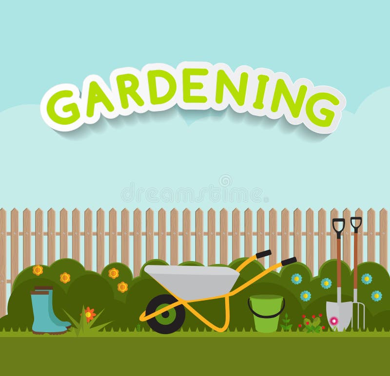 Gardening Flat Background Vector Illustration. Garden Tools, Tre