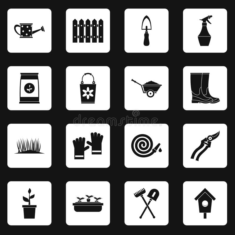 Gardening Icons Set Squares Vector Stock Vector Illustration of fork