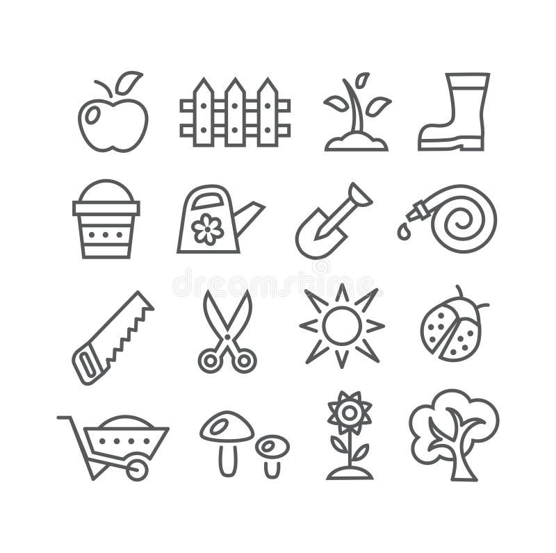 Gardening line icons vector illustration