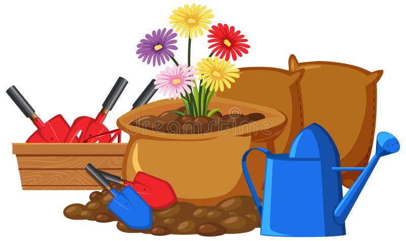 Gardening Scene with Flowers and Soil Stock Vector - Illustration of ...