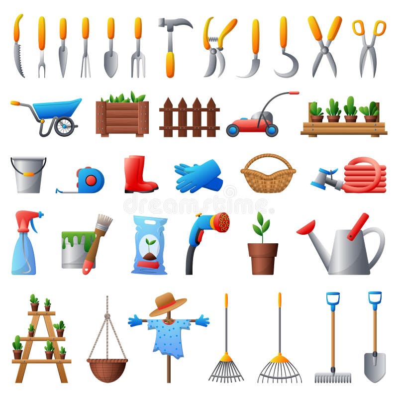 Gardening Tools Icons Set, Cartoon Style Stock Vector - Illustration of  growth, dirt: 214904811
