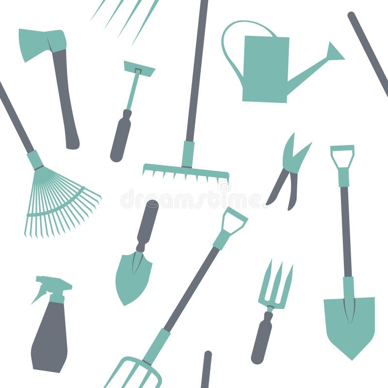 Gardening Tools Seamless Pattern on Transparent Background Stock Vector