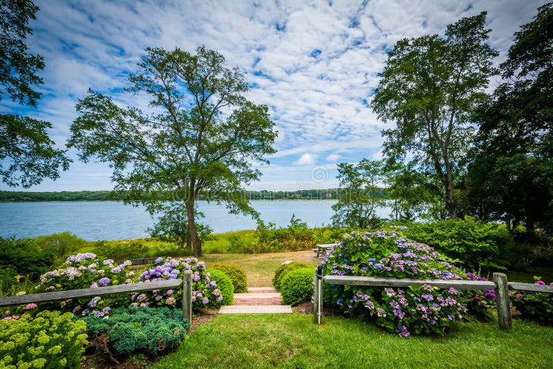 Gardens and Town Cove, in Orleans, Cape Cod, Massachusetts. Stock Photo