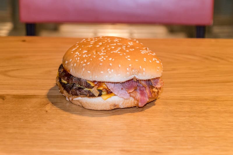 Steakhouse Bacon King Burger in Burger King Restaurant Stock Photo