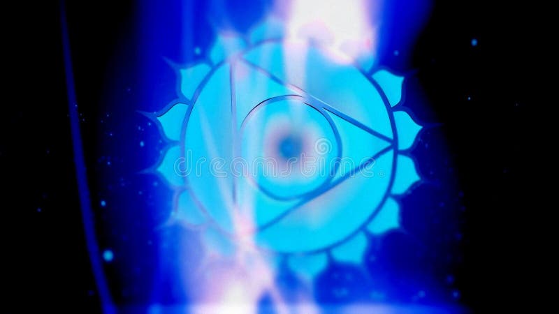 Garganta Chakra Vishuddha Mandala Spins no campo azul da energia