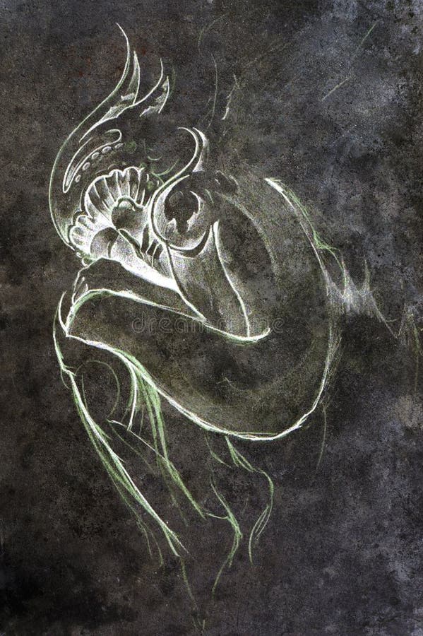 Gargouille Dessin De Tatouage Sur Le Mur En Béton Avec La