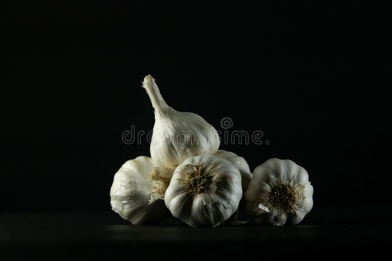 Garlic Bulbs on Black Background Stock Photo Image of seasoning