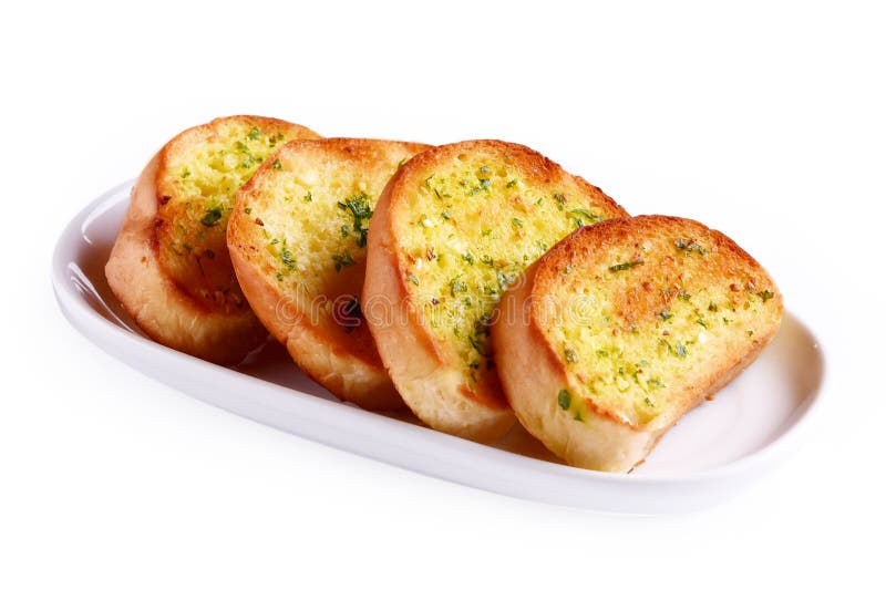 Garlic Bread in a Plate on White Background Stock Photo Image of