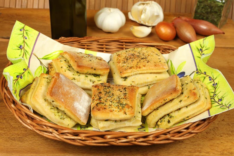 Garlic bread rolls in basket