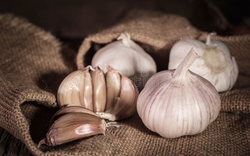 Garlic Bulbs with Garlic Cloves Stock Image Image of veggie, wooden