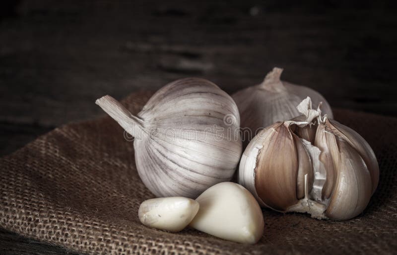 Garlic Bulbs with Garlic Cloves Dark Background Stock Photo Image of