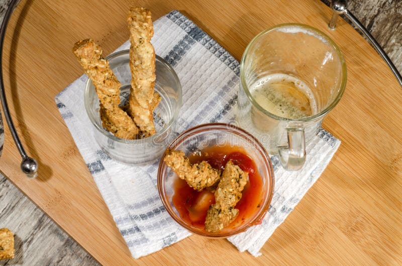 Garlic Cheese Bread Sticks and Cup of Beer Stock Image Image of baked