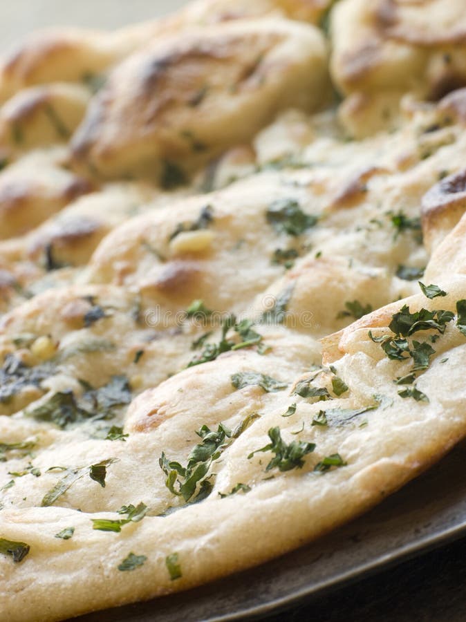 Plate of Garlic and Coriander Naan Bread