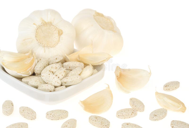 Garlic and Herbal Supplement Pills Isolated Stock Photo Image of
